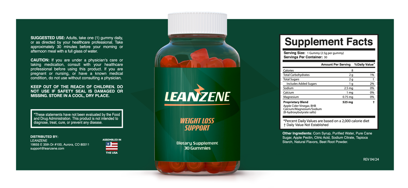 Leanzene supplement facts label